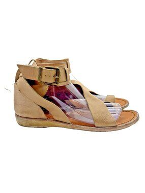 Free People Vale Boot Sandal Open Toe Beige Leather Gladiator Women's 10.5-11 41